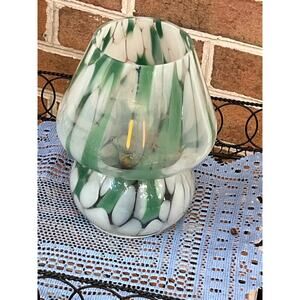 Confetti Glass Mushroom Light Lamp Green & White Boho